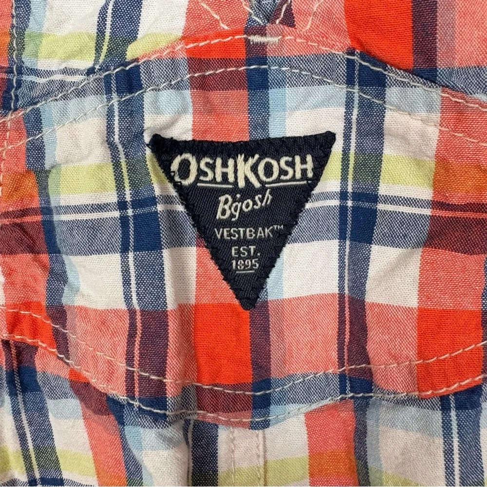 OshKosh B'Gosh Bundle Size 18M Orange Plaid Vestbak Shortalls Blue Polo Bodysuit